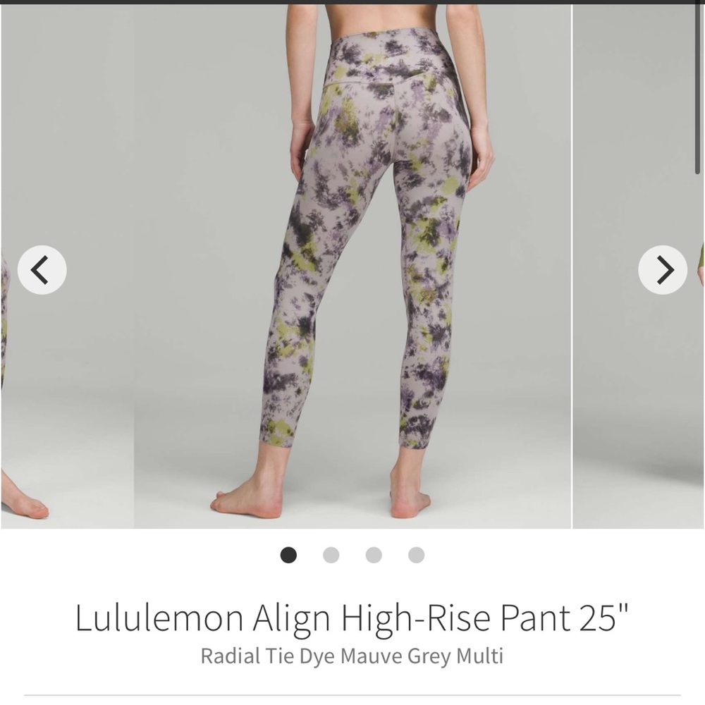 Lululemon Align High-Rise Pant 25", Radial Tie Dye Mauve Grey Multi, size 6
